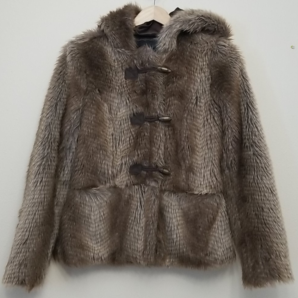 Daytrip Faux Fur Zip Front Toggle Hooded Jacket